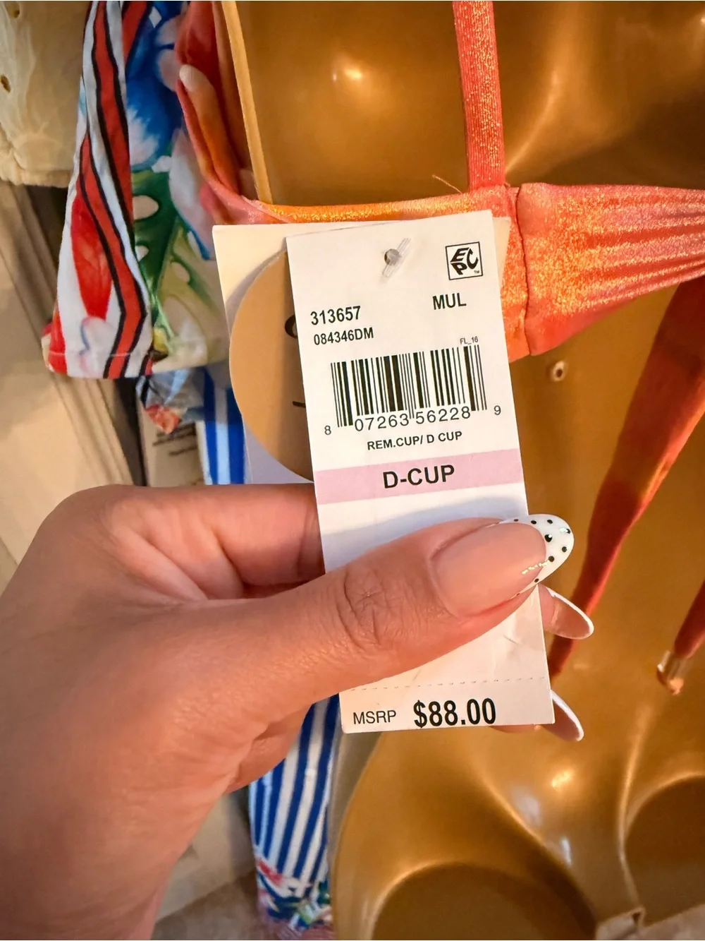 BECCA Pink-Orange Tie-Knot Bikini Top - D Cup